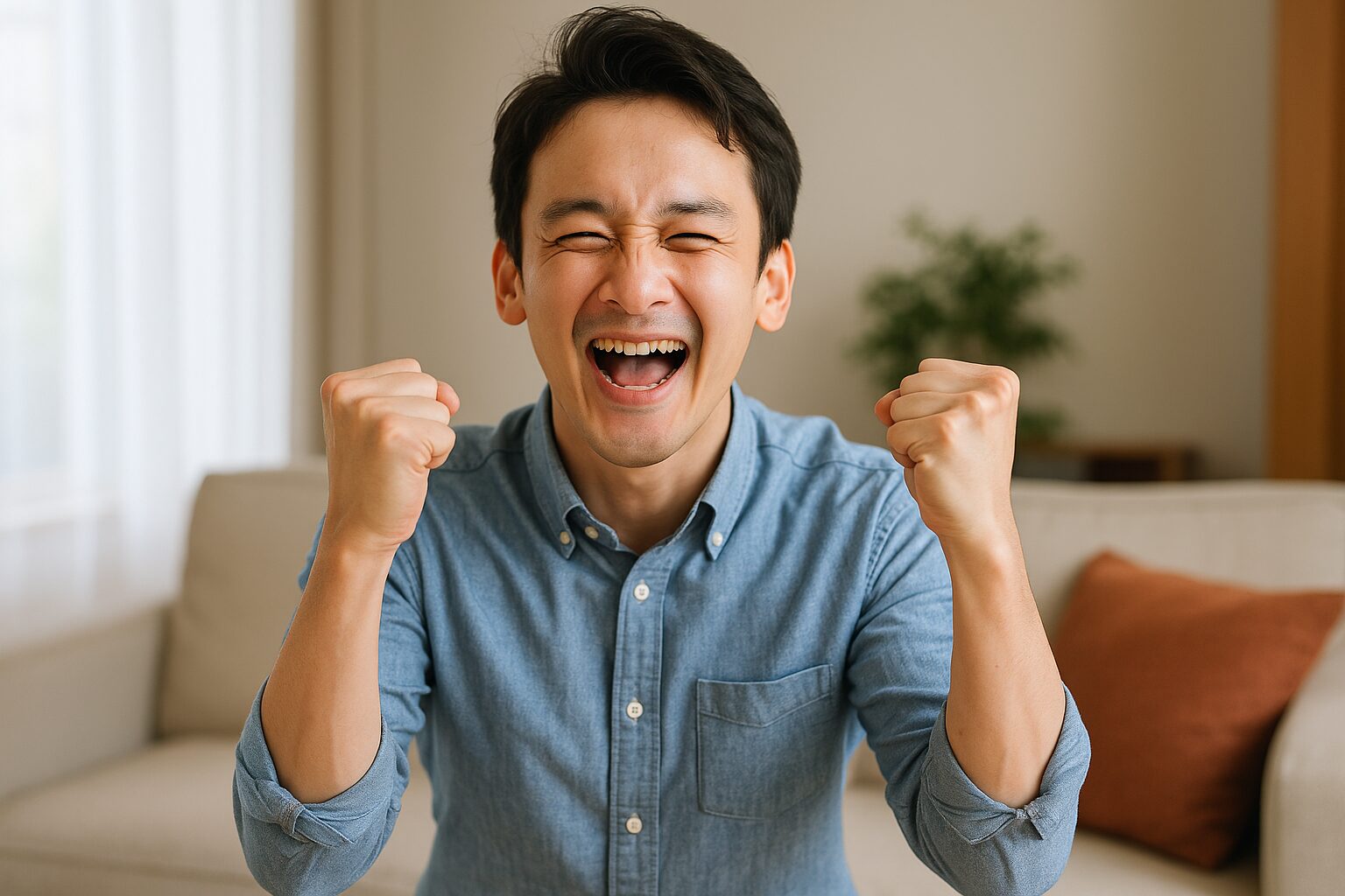 喜んでいる男性