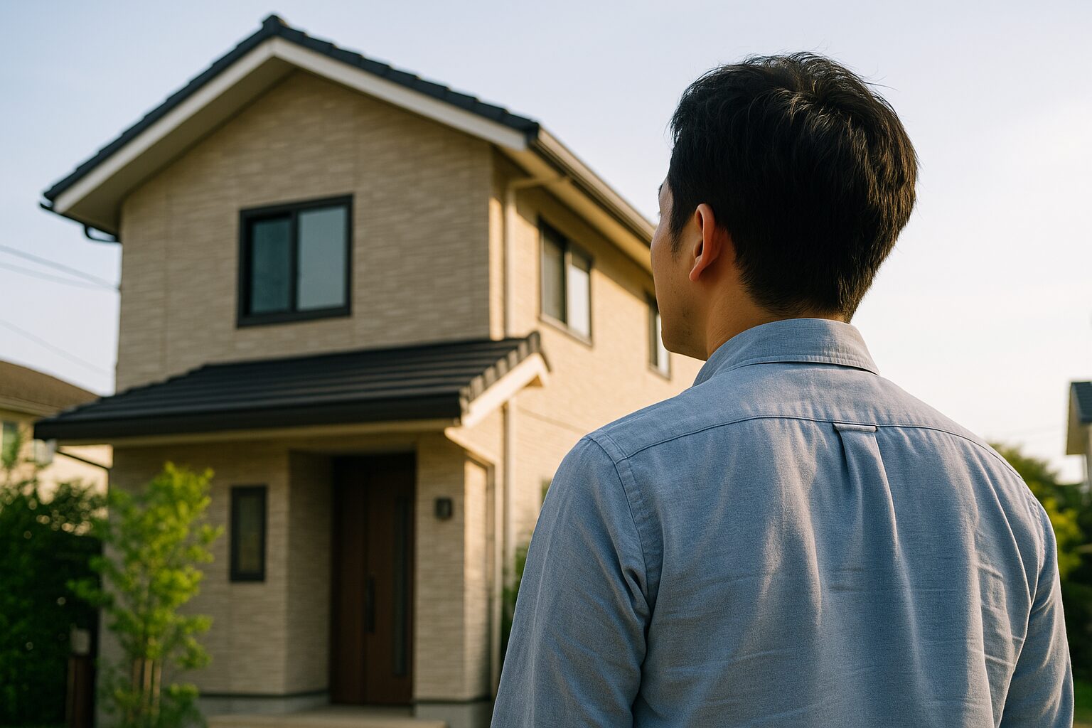 自宅を見ている男性