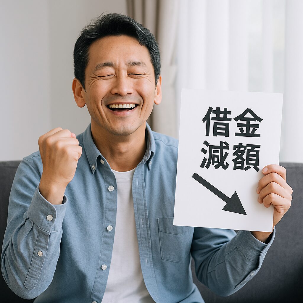 借金減額に喜ぶ男性