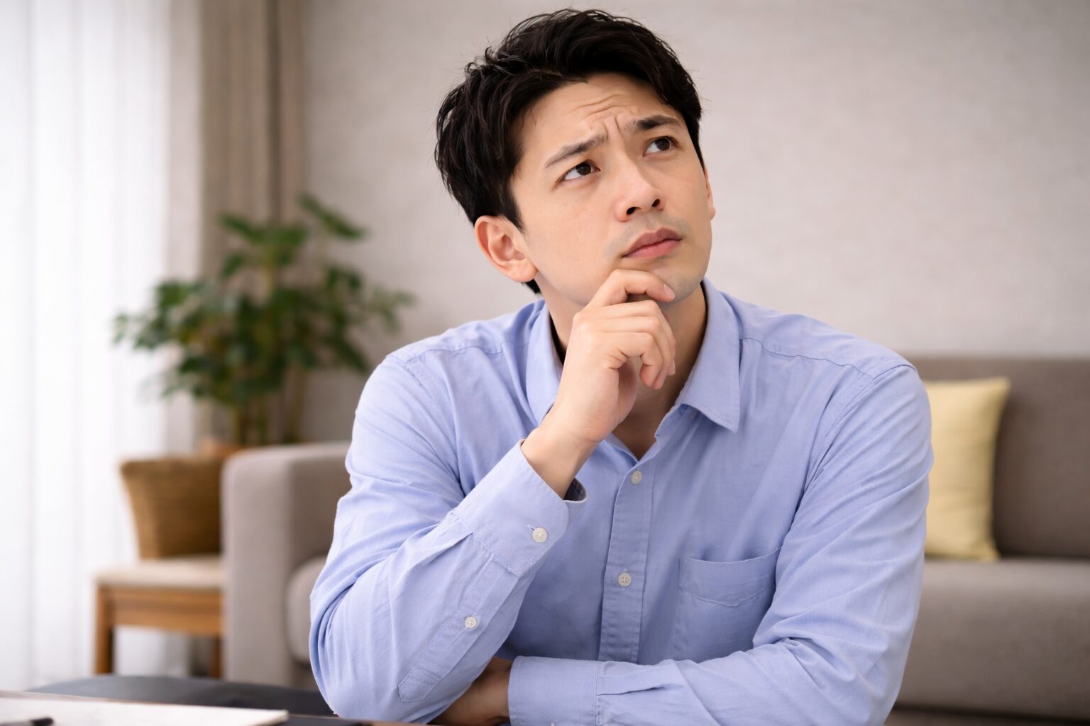 考え事をしている男性