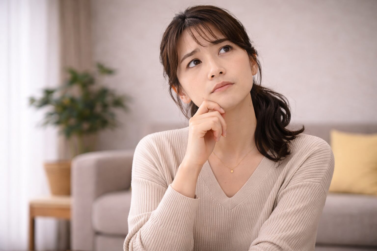 考え事している写真