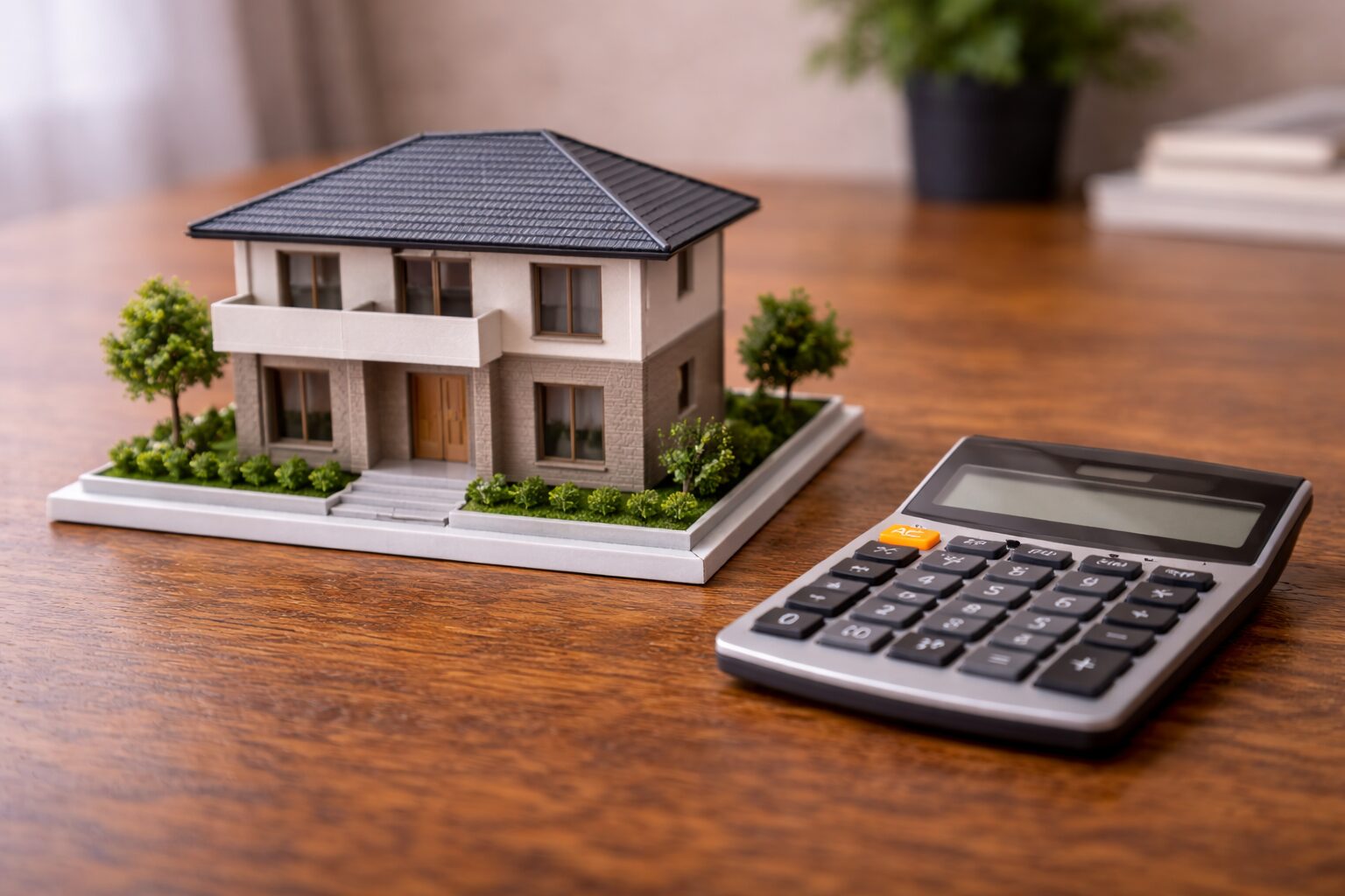 自宅の模型と電卓