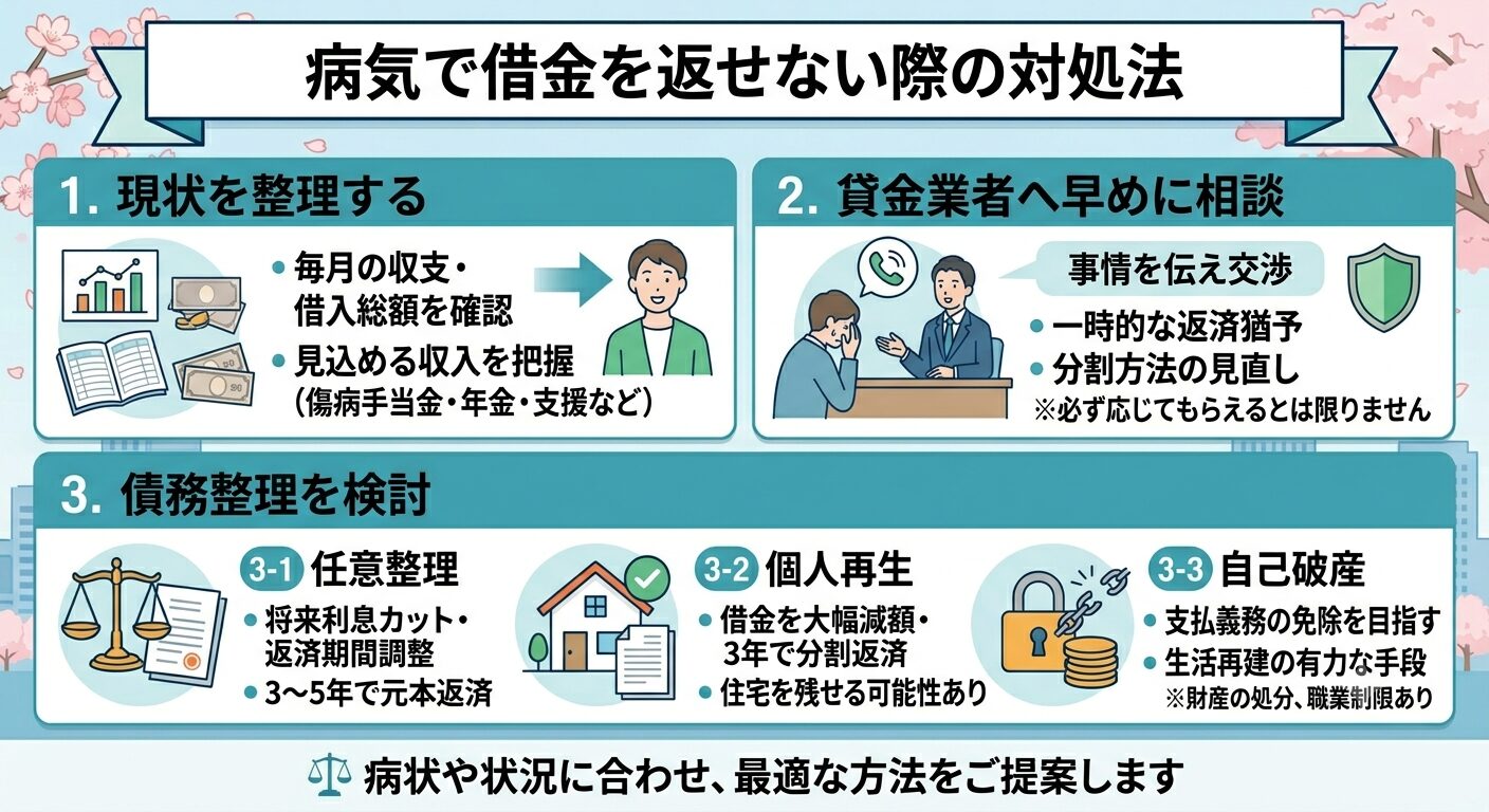 病気で借金を返せない際の対処法