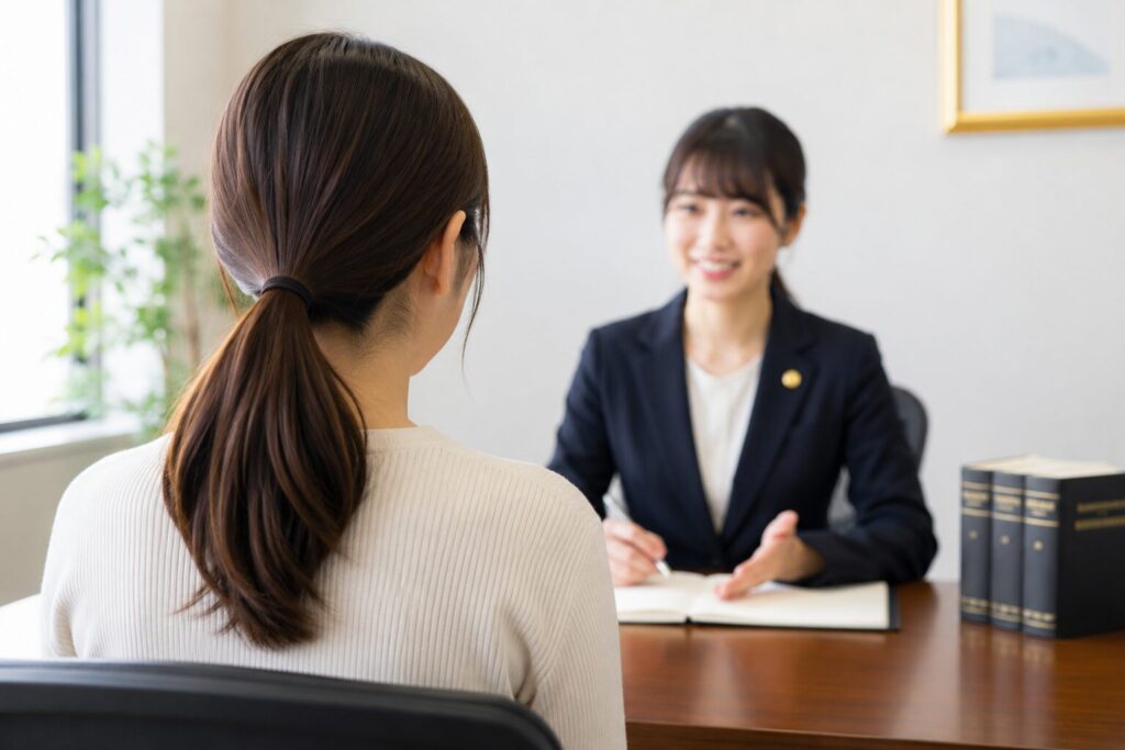 弁護士に相談している女性の後ろ姿