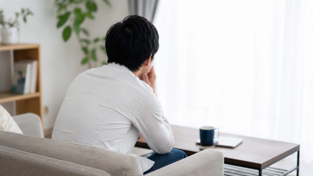 考え事をしている男性の後ろ姿