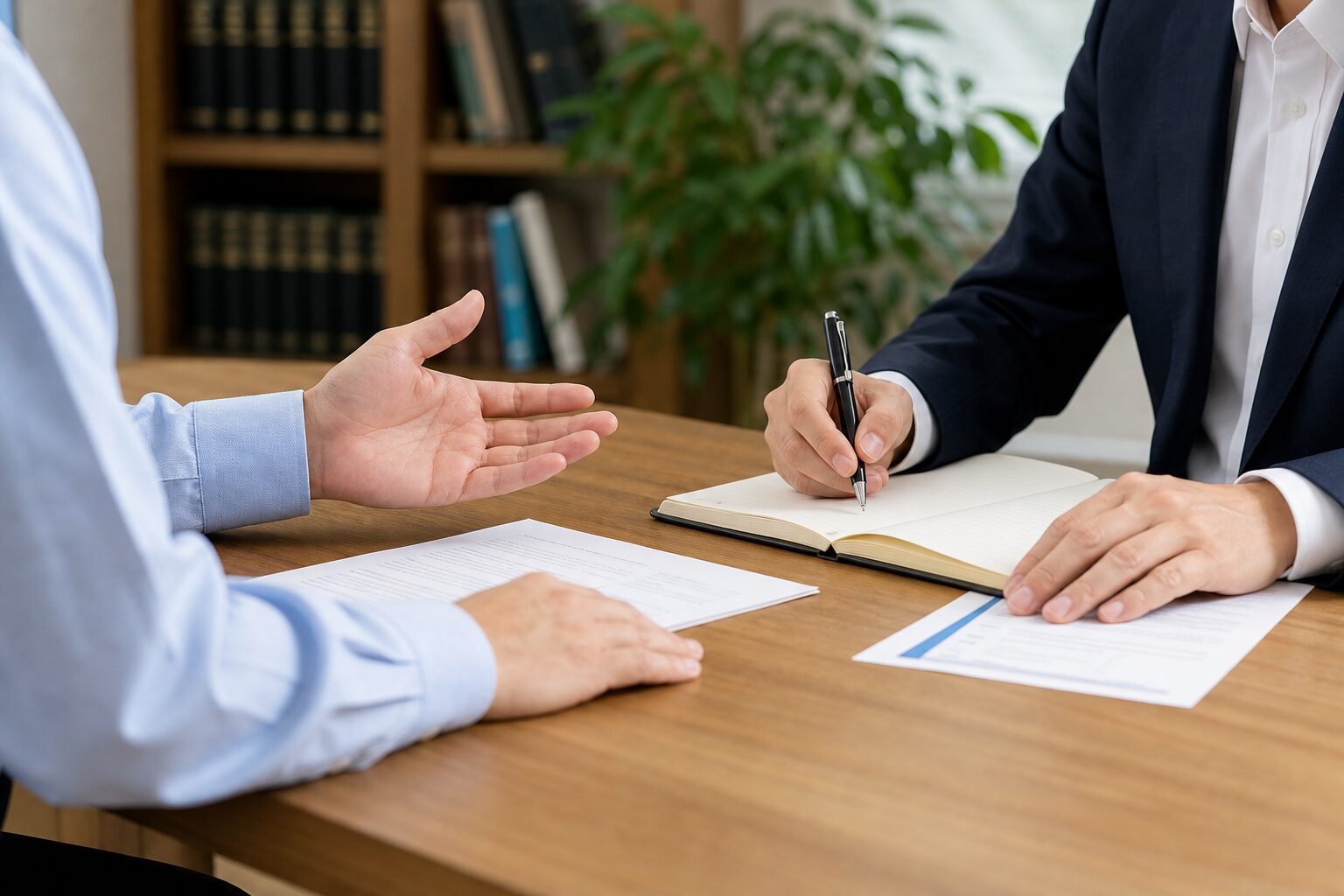 弁護士に相談している男性の手元